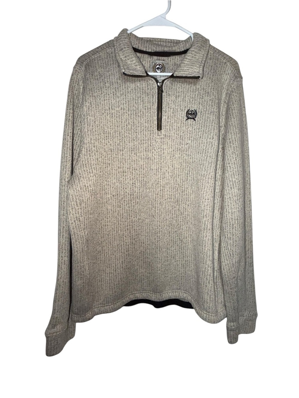 Cinch Men's Beige Ribbed Quarter-Zip Sweater